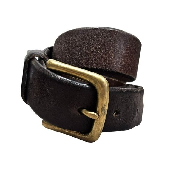 Lands End Brown Leather Belt With‎ Solid Brass Buckle 34 85 Made In USA - Picture 1 of 10